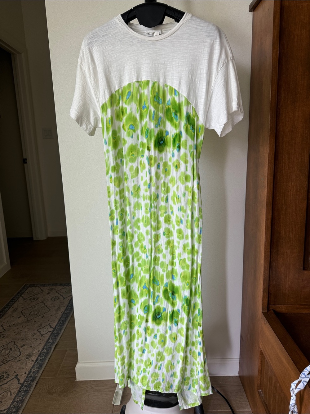 Women's Green Floral Midi Dress - White & Lime Pattern